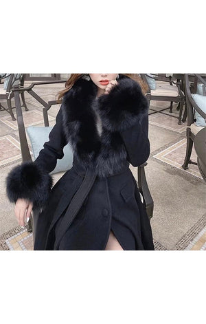 Women's Faux Fur Collar Sleeve Coat Belted  ( 4 Colors)