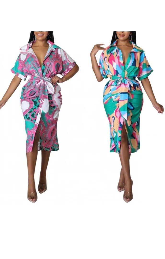 Floral Print Belt Dress (2 Colors)