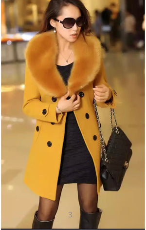 Faux Fur Collar Solid Trench  ( Many COLORS) (Many Sizes) Plus Sizes Available