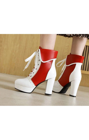 Women Ankle Boots High Heels Ruffles (4 Colors) (Many Sizes)