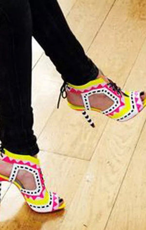 Suede Patchwork Multi Beads Slingback Lace Up Sandals (4 Colors)
