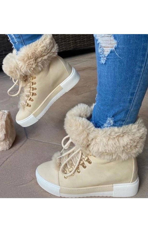 Ankle Fur Boots Lace Up Shoes (Many Colors)