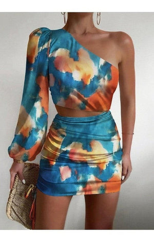Tie Dye One Shoulder Crop Top & Skirt Set
