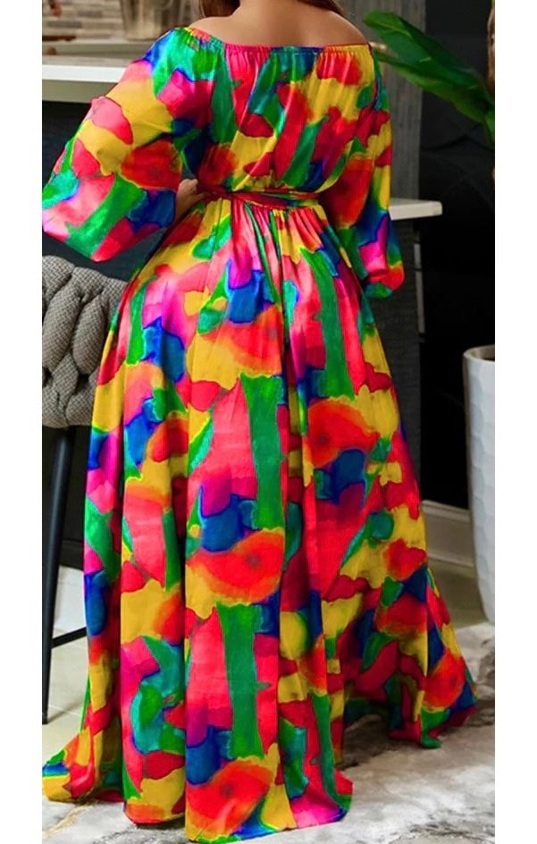Off the Shoulder Multicolored Sundress (Plus Sizes Available)