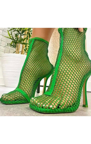 (4 Colors) Mesh Ankle Boots Sexy Pointed Toe  Stiletto Heels Over The Knee Sock Shoes Women