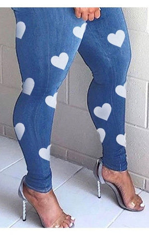 Zipper Fly Heart Print Skinny Jeans (2 colors)