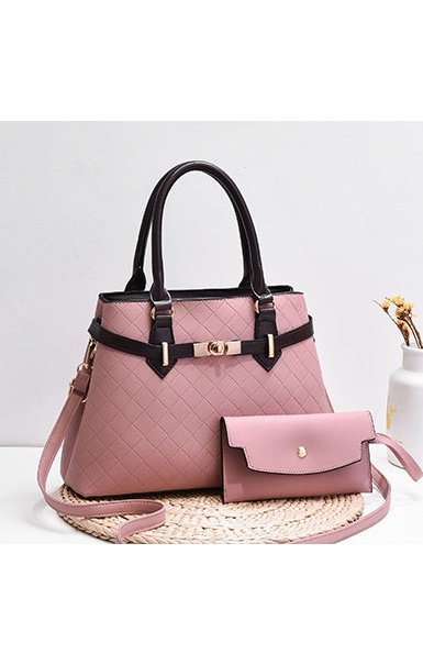 Diamond Quilted Leather Tote and Wallet Combo Set (2 Colors)
