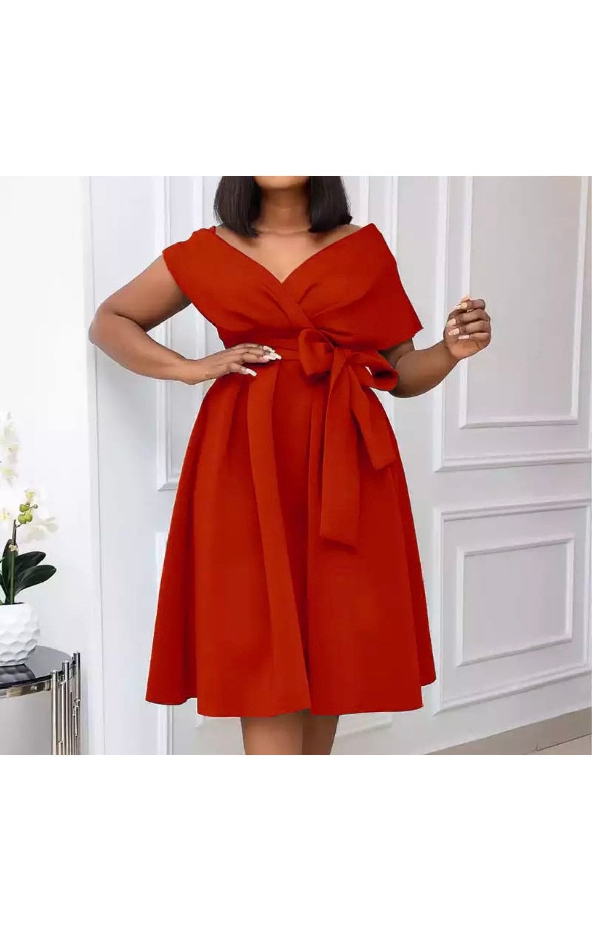 Beautiful Flowy Plus Size Available Knee Length Bow Dress (Many Colors)