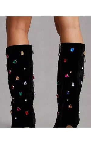 Ladies Boots Black with Multicolored Stones large gems