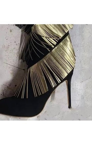 Gold Fringe Knee high Tassel  boots Ladies shoes