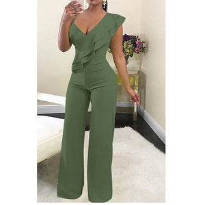 Ruffle Accent Tank Style Wide Leg Jumpsuit (Many Colors)