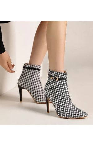 Houndstooth Pattern Ladies Thin High Heels Boots  (3 Colors) (Many Sizes)