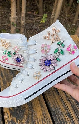 Ladies custom  sneakers Pearls Stones ( 2 Colors)
