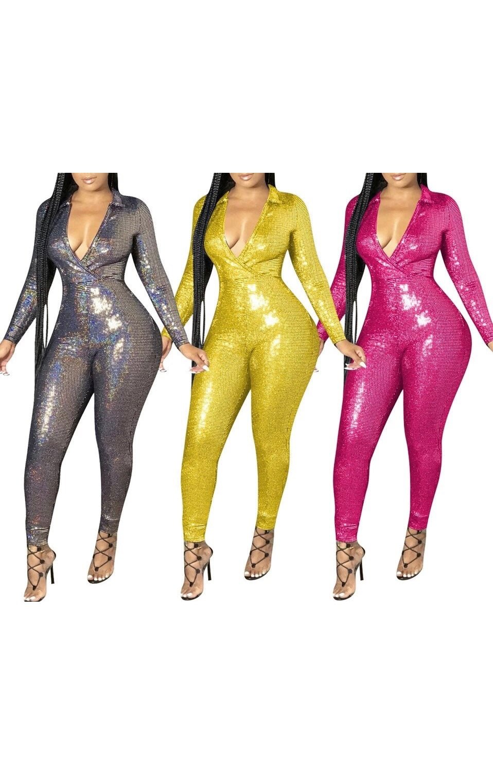 Party Sexy V Neck Shiny Sequins Jumpsuit (3 Colors)
