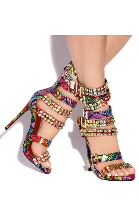 Buckle Gold Rivet stiletto heels Gladiator sandals  Ladies open toe shoes