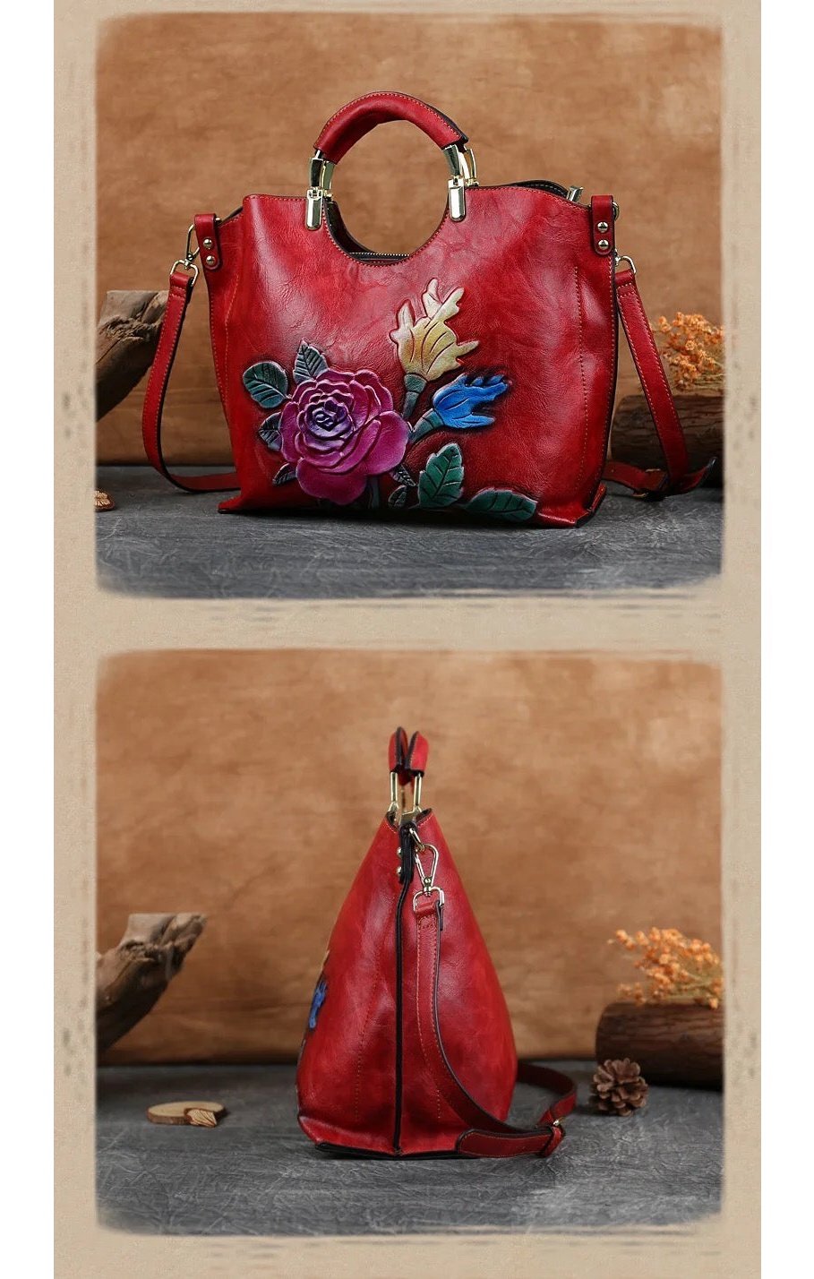 Luxury Handmade Embossed Floral Shoulder Bag (Many Colors)