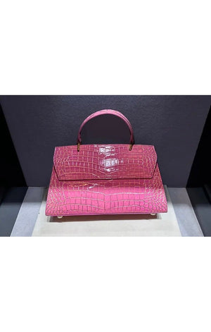 Pink Crocodile Pattern Shoulder Bag