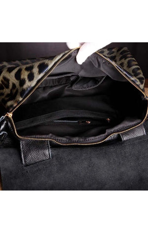 Genuine Leather Leopard Pattern Soft Cowhide Travel Tote