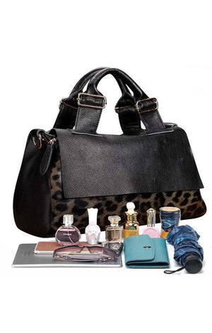 Genuine Leather Leopard Pattern Soft Cowhide Travel Tote