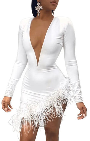 Sexy Feather V Long Sleeve Dress (4 Colors)