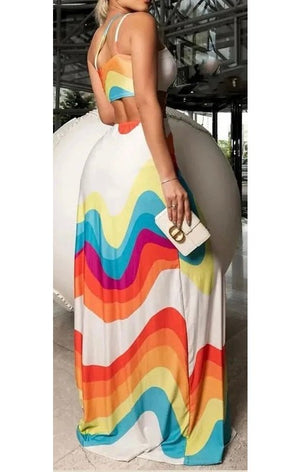 Sexy Multicolored Cut Out Maxi Dress