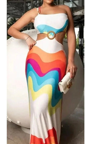 Sexy Multicolored Cut Out Maxi Dress