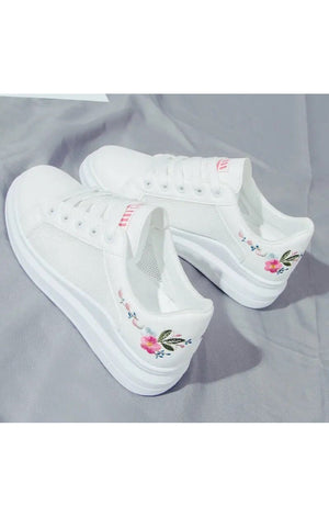 Breathable Flats Lace-up Flower  White Floral sneakers (2 Colors)