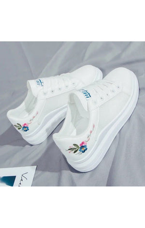 Breathable Flats Lace-up Flower  White Floral sneakers (2 Colors)