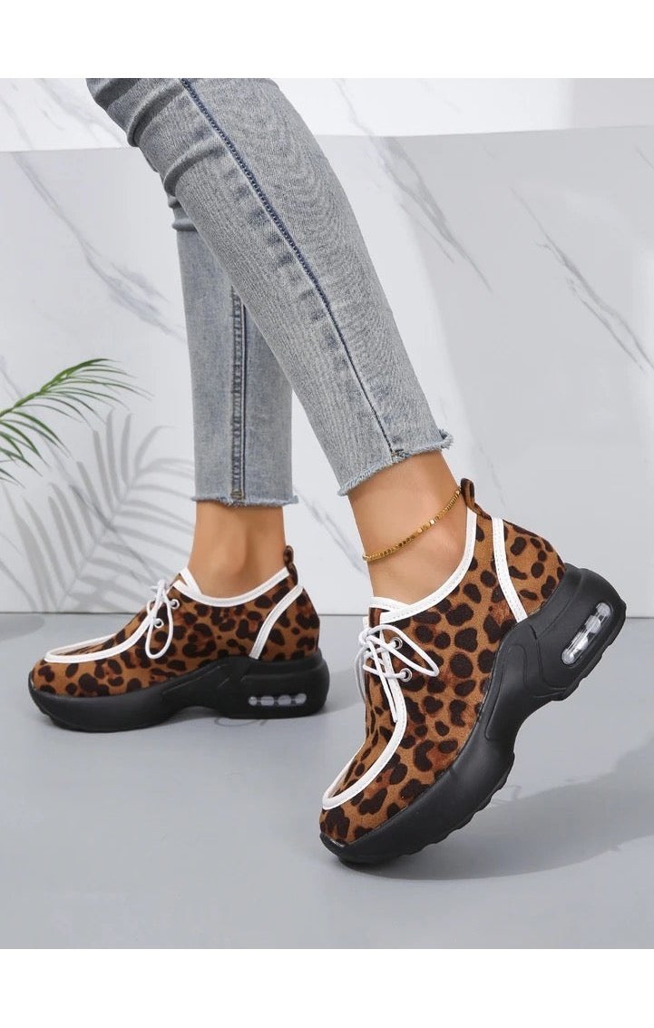 Wedge Sneakers  Leopard Print Thick Bottom Casual