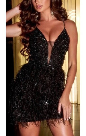 Feather Dress Beaded Dress (2 Colors) (Plus Size Available)