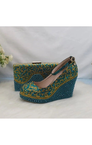 Blue Stone Wedges  with Matching Clutch