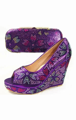 Print Wedges  with Matching Clutch (2 Colors)