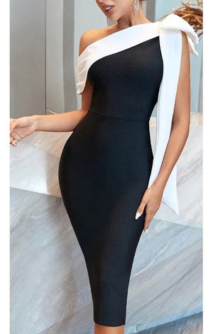 Off the Shoulder Bodycon Rayon Bandage Bow  Dress (2 Colors)
