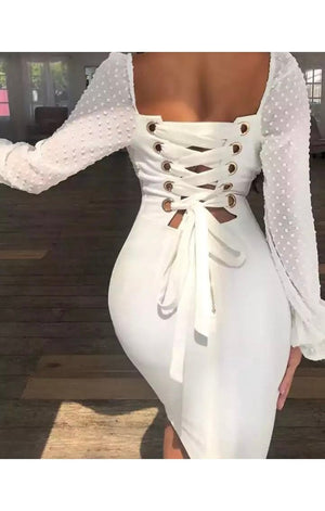 White Off the Shoulder Lace-Up Back Bodycon  Dress