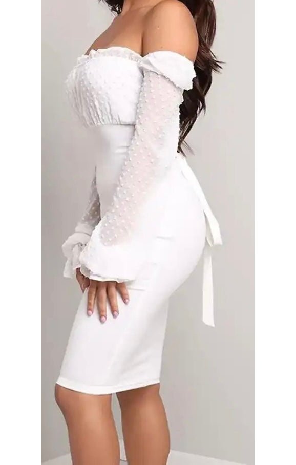 White Off the Shoulder Lace-Up Back Bodycon  Dress