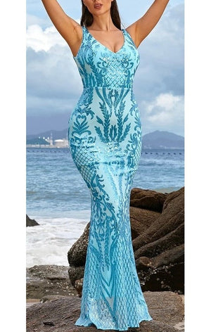 Elegant Blue Sequin Maxi dress
