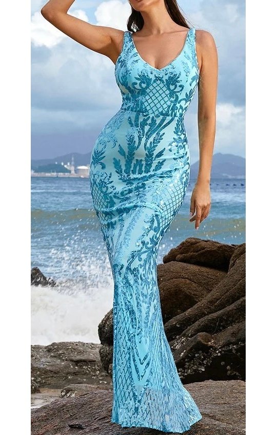 Elegant Blue Sequin Maxi dress