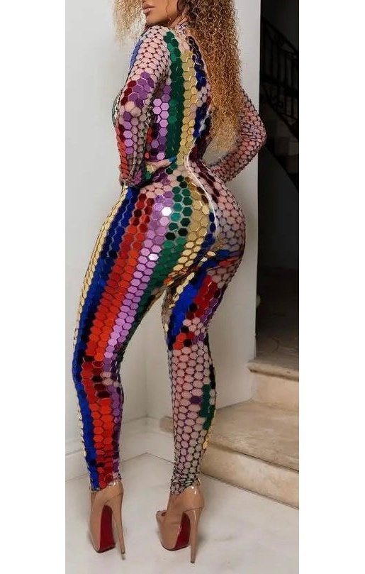 Multicolored Bling Pants Sexy Party Jumpsuit
