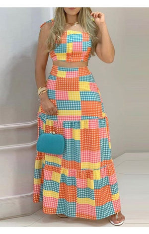 Hot! Color Crop Top & Maxi Skirt Set (2 COLORS)