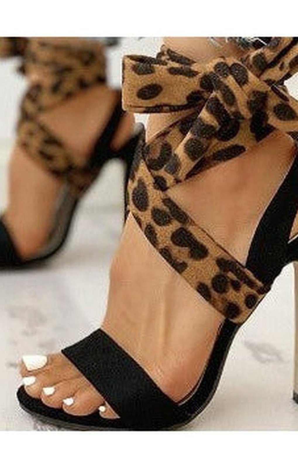 Sexy Leopard Bandage Stiletto Sandals