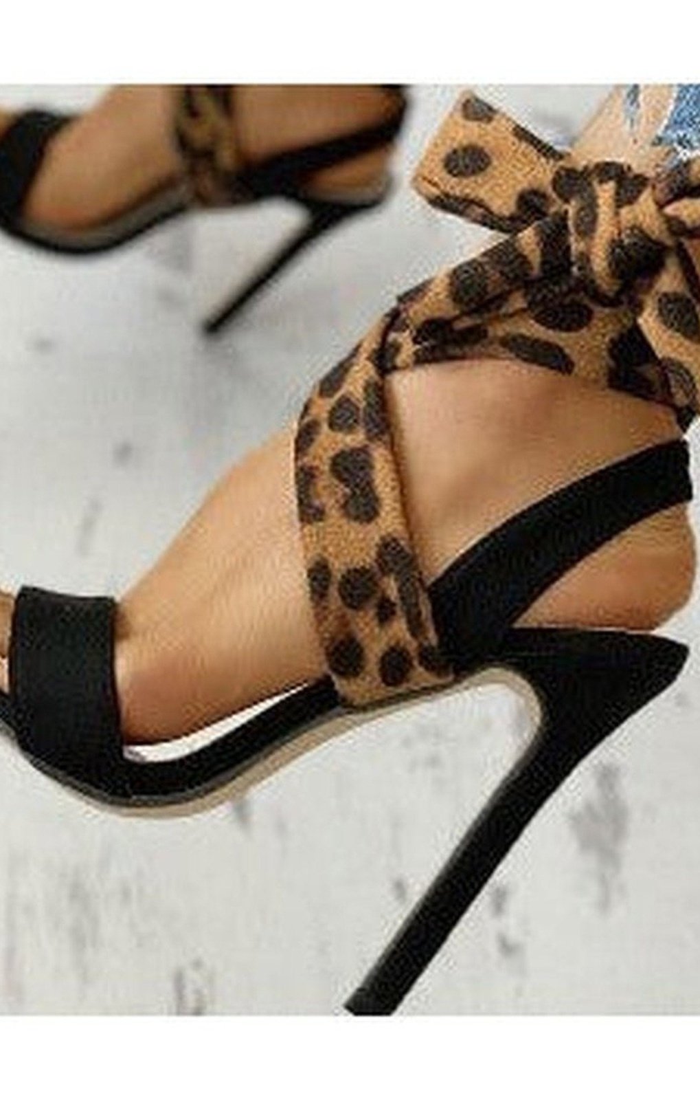 Sexy Leopard Bandage Stiletto Sandals