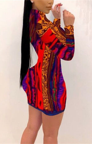 Long Sleeve Multicolor slim sexy mini dress