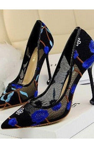 Embroidery Mesh Hollow Design Pointed-toe Pumps Shoes