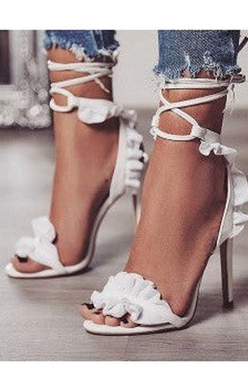 Ruffled Lace High Heels Sandals Shoes